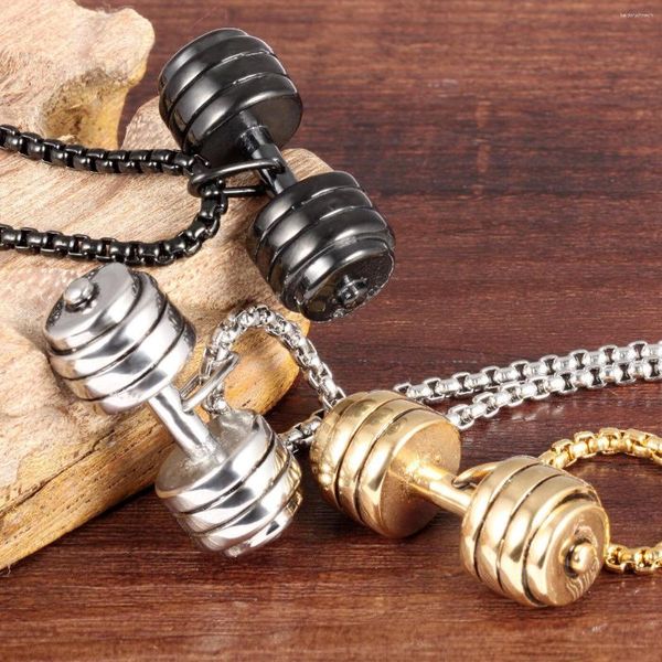 Pendentif Colliers Hommes En Acier Inoxydable Barbell Gym Haltérophilie Haltère Collier Chaîne Accessoires