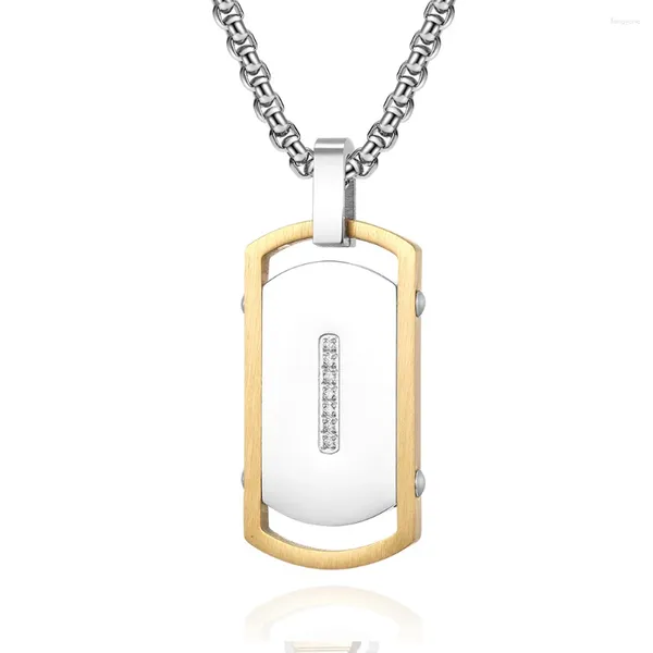 Pendentif Colliers Hommes En Acier Inoxydable Double Couleur Combinaison Carré Marque CNC Ensemble Avec Zircon Collier À La Mode