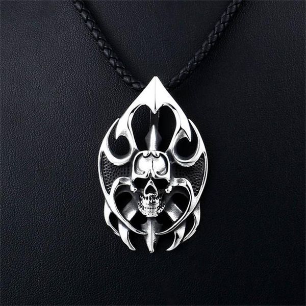 Pendentif Colliers Hommes En Acier Inoxydable Collier Punk Flamme Crâne Gothique Fête Bijoux Cadeau Pour Les Motards