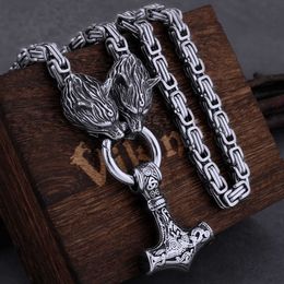 Pendentif Colliers Hommes En Acier Inoxydable Viking Celtic Wolf Amulette Marteau De Thor Collier Ensemble Rétro Tendance Bijoux Accessoires Cadeau G230206