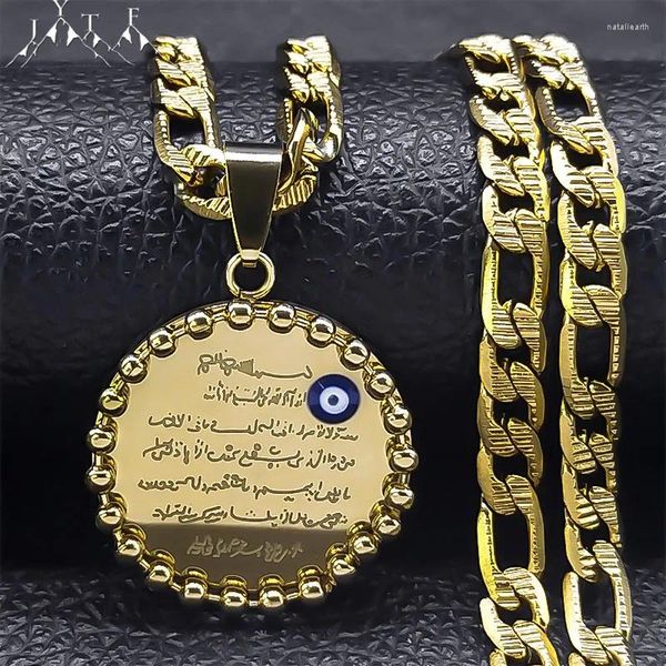 Pendentif Colliers Turc Mauvais Oeil Bleu Islamique Musulman Collier En Acier Inoxydable Or Couleur Coran Arabe Hip Hop Bijoux NXXXXS05