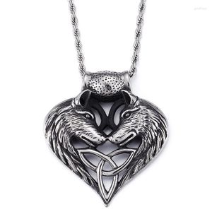 Pendentif Colliers Hommes Vintage 3D Gothique Deux Têtes de Loup En Acier Inoxydable Hyperbole Collier Corde Chaîne 22 '' 4mm