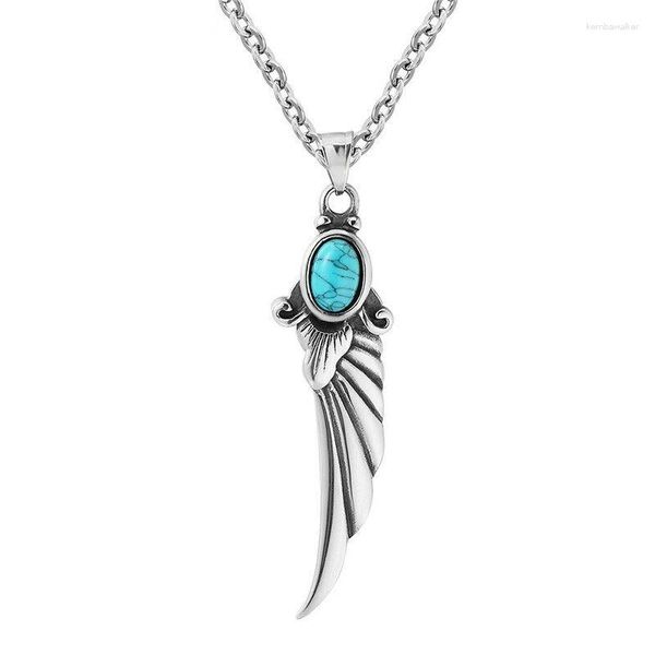 Collares colgantes Vintage Angel Wing Charm Collar de cadena de acero inoxidable turquesa