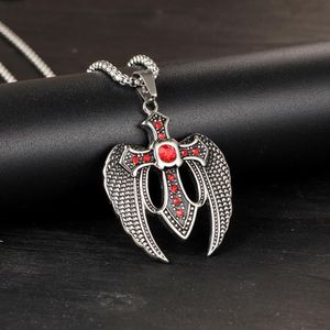 Pendentif Colliers Hommes Vintage Punk Haute Qualité Métal Croix Aile Collier Classique Coloré Zircon Incrusté Style Gothique Fête BijouxPen