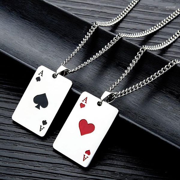 Collares pendientes Hombres Declaración Poker Lucky Ace Of Spades Corazón Collar Color plata Acero inoxidable Cadenas largas Joyería Mujer