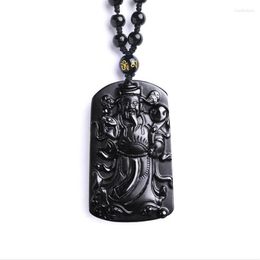 Pendentif Colliers Hommes Femmes Dieu de la Richesse Pendentifs Réel Naturel Obsidienne Collier De Perles Argent Venez Amulette Boutique BijouxP187i