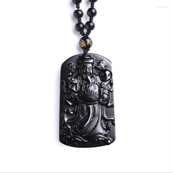 Pendentif Colliers Hommes Femmes Dieu de la Richesse Pendentifs Réel Naturel Obsidienne Collier De Perles Argent Venez Amulette Boutique BijouxP1813