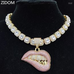 Hanger Kettingen Mannen Vrouwen Hip Hop Bite Lip Vorm Ketting Met 13mm Kristallen Ketting Iced Out Bling HipHop Fashion Charm JewelryPen2286