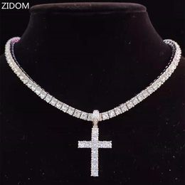 Pendentif Colliers Hommes Femmes Hip Hop Croix Collier avec 4mm Zircon Tennis Chaîne Glacé Bling HipHop Bijoux Mode Cadeau202B