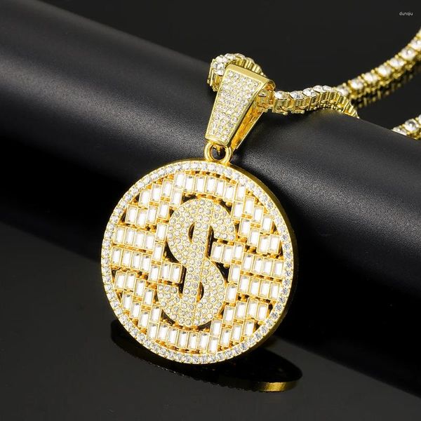 Collares colgantes Hombres Mujeres Hip Hop Collar de dólar Cristal Cadena cubana HipHop Iced Out Bling Joyería de moda