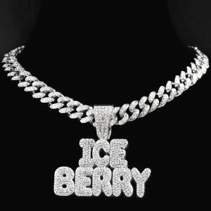 Pendentif Colliers Hommes Femmes Hip Hop Ice Berry Lettres Collier avec 13mm Miami Chaîne Cubaine Glacé Bling Mâle Bijoux Nouveau