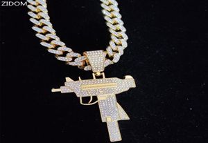Colliers pendants hommes Femmes Hip Hop Iced Out Bling Uzi Gun Collier avec 13 mm Miami Cuban Chain Hiphop Fashion Charm bijoux2713513