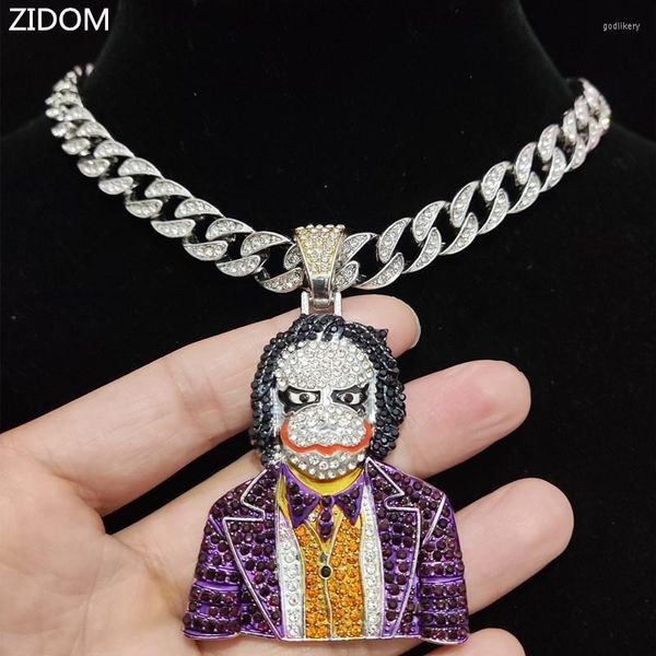 Collares pendientes Hombres Mujeres Hip Hop Iced Out Bling Payaso Collar Con 11mm Miami Cuban Chain HipHop Fashion Charm JewelryPendant Godl22