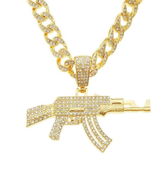 Colliers pendants hommes Femmes Hip Hop Iced Out Bling Bling Gun Gun Collier With 11 mm Miami Cuban Chain Hiphop Fashion Jewelry9826793