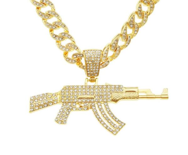Colliers pendants hommes Femmes Hip Hop Iced Out Bling Bling Gun Gun Collier With 11 mm Miami Cuban Chain Hiphop Fashion Jewelry8283757