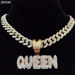 Collares pendientes Hombres Mujeres Hip Hop KING QUEEN Carta Collar con 13 mm Cadena cubana Miami Iced Out Bling HipHop Moda Jewelry266P
