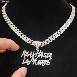 Collares colgantes para hombres collar de letra de hip hop de mujeres con cadena cubana de 9 mm helada bling hiphop colgantes regalos de joyería de moda