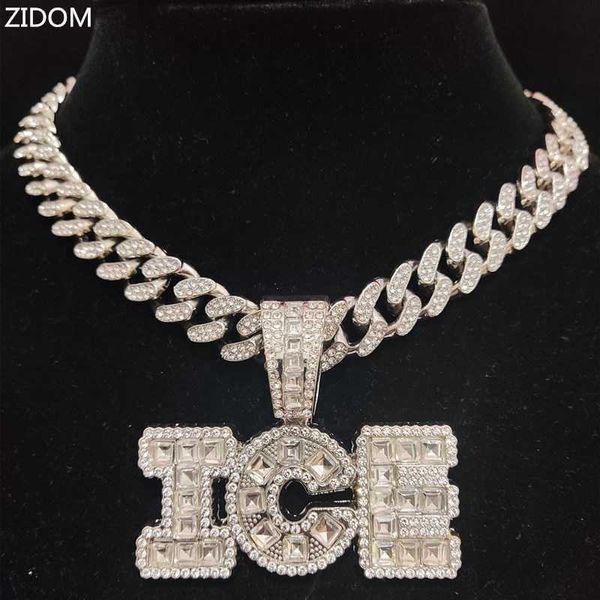 Pendentif Colliers Hommes Femmes Hip Hop Lettre Glace Collier avec 13mm Cubain Chaîne Hiphop Glacé Bling Mode Charme Bijoux 230613