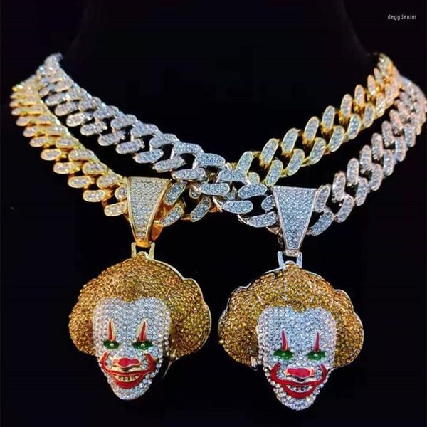 Pendentif Colliers Hommes Femmes Hip Hop Film Clown Collier avec 13mm Miami Chaîne Cubaine Glacé Bling HipHop Mâle Charme Bijoux3025