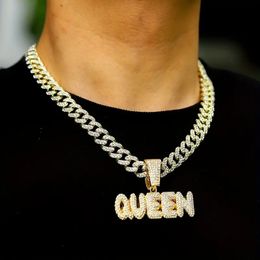 Pendentif Colliers Hommes Femmes Hip Hop Reine Lettre Glacé Cristal Miami Lien Cubain Acier inoxydable Pâte frite Twists Tennis Diamant Chaîne Collier Bijoux