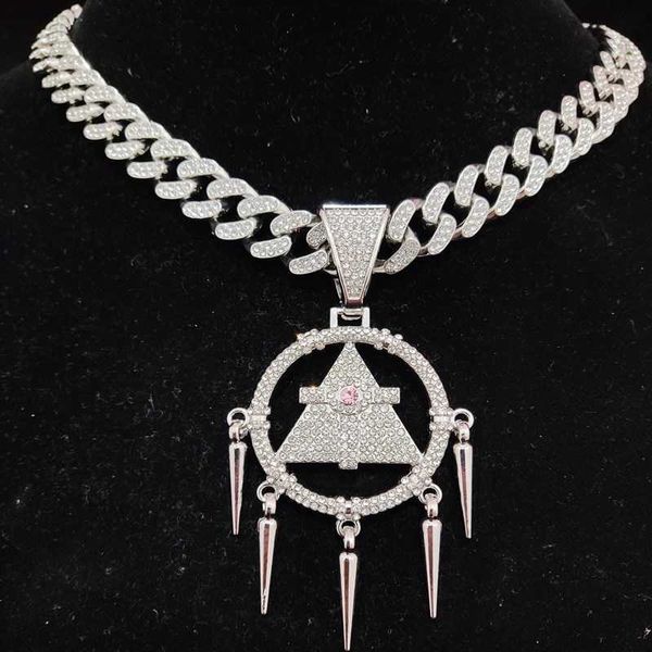 Pendentif Colliers Hommes Femmes Hip Hop Triangle Collier avec 13mm Cristal Chaîne Cubaine Hiphop Lettre Mode Charme Bijoux 230613