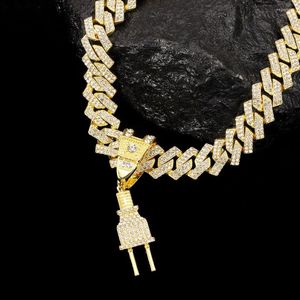 Hanger kettingen mannen vrouwen hiphop draad plug ketting met 16 mm kristallen ketting ketting hiphop iced bling sieraden