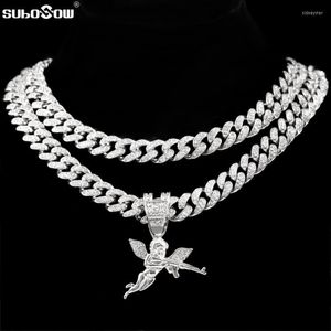 Pendentif Colliers Hommes Femmes HipHop Shoot Cupidon Chérubin Collier Glacé Bling Cristal Cubain CZ Chaîne En Acier Inoxydable BijouxPendant Sidn22