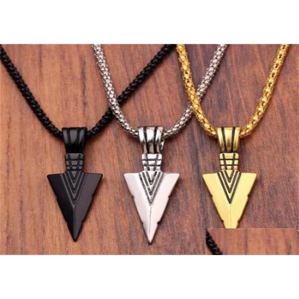 Colliers pendants Men039 bijoux de mode noir or sier couleur flèche tête longue chaîne masculine collier femme arrowhead 6869907 drop deli dhyx9