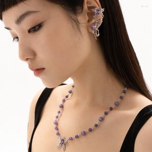 Pendentif Colliers MENGJIQIAO Mode Coréenne Violet Opale Perles Collier Pour Femmes Lades Mignon Métal Papillon Pendentif Strand Choker Party Jewe