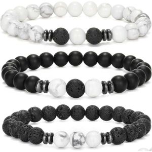 Pendentif Colliers Mengpa Mens Bracelets de perles Matte Lava Rock Perles de pierre volcanique pour femmes Bracelet extensible Bijoux de mode Drop Dhnpk