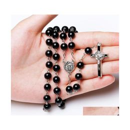 Collares pendientes Collar de rosario católico para hombre para mujer Cristiano Jesús Virgen María Cruz Crucifijo Galss Cadenas con cuentas Jewe de lujo Otb5M