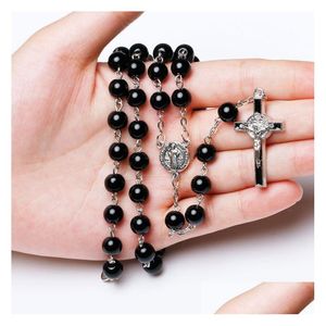 Colliers pendants Collier de chapelet catholique masculin pour femmes Jésus chrétienne Vierge Marie Cross Crucifix Gals Chaînes de perles de luxe Jewelr Dhgt2