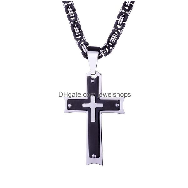 Pendentif Colliers Hommes Croix En Acier Inoxydable Christian Jésus Crucifix Charme Chaîne De Vélo Collier Pour Femmes Punk Bijoux Cadeau Drop Deliv Dhxhp