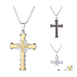 Pendentif Colliers Hommes Cristal Croix Collier Pour Femmes Double Couche En Acier Inoxydable Crucifix Jésus Chaînes De Charme Mode Religion Je Otx6O