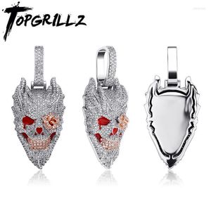 Collares pendientes Hombre Evil Smile Skull Iced Out Cubic Zirconia Rose Flower Eye Chapado en oro blanco Hip Hop Rock Jewelry para GiftPendant Sidn2