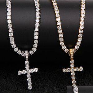 Collares pendientes Mens Hip Hop Cross para hombre Cubic Zirconia Cz Iced Out Bling Rapper Chains Hiphop Jewelry Gift Drop Delivery Pendan Dhayk