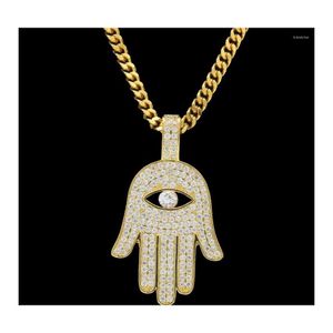 Pendentif Colliers Hommes Hip Hop Khamsah Hamsa Chaîne Collier Or Sier Couleur Cubique Zircon Bijoux Cadeau Avec 5mm Largeur Cubaine Goutte Deli Dhzcu