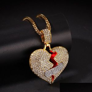 Pendentif Colliers Mens Hip Hop Collier Iced Out Fashion Broken Heart Bandage Bijoux Drop Delivery Pendentifs Dhaf7