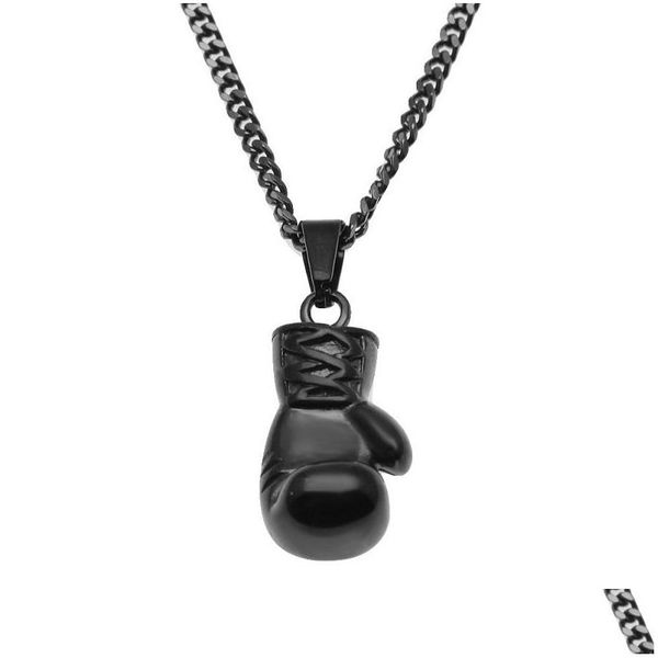 Pendentif Colliers Hommes Hip Hop Collier Bijoux En Acier Inoxydable Noir Gants De Boxe Avec Mx60Cm Or Chaîne Cubaine Drop Deliver Dhgarden Otnie