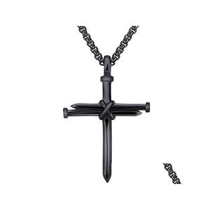 Pendentif Colliers Bijoux Pour Hommes En Acier Inoxydable Clou Et Corde Croix Collier Drop Delivery Pendentifs Dhqgl