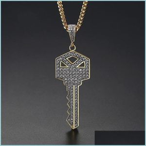 Colliers pendants pour hommes style clé collier pendentif glace hors zircon gold gold couleurs de mode rock rupers hip hop bijoux avec chaîne pour dhp9w