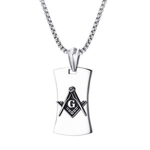 Hangende kettingen Mens Masonic Mason Symbool Compass Hond Tag hanger ketting voor mannelijke vintage mode roestvrijstalen colares sieraden G230206