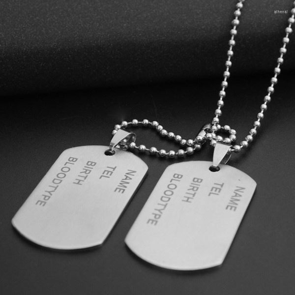 Collares pendientes Hombres Hombres Placa de identificación Militar Estilo del ejército Etiquetas Cadena Acero inoxidable