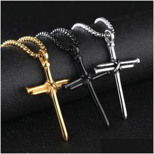 Hanger kettingen heren nagel kruis mode roestvrijstalen link ketting ketting zwart roségoud sier punk stijl hiphop sieraden voor wome dhvur