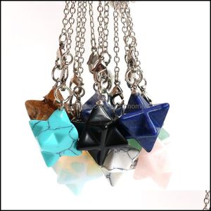 Pendentif Colliers Merkaba Cristal Pendentif Collier Grand Satellite Melcabaring Pendum 3D Pour Femmes Hommes Bijoux Énergie Guérison Gemston Dh5Hb