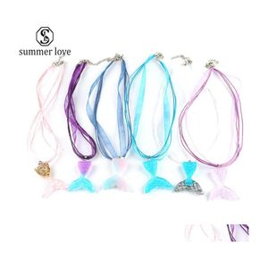 Pendentif Colliers Sirène Queue Boho Collier Pour Femmes Bijoux De Mode Colorf Cire Corde Fil Fishscale Gradient Fishtail Necklacez Dr Dhhwl