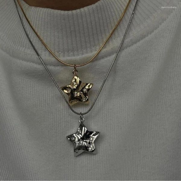 Pendentif Colliers Métal Cool Personnalité Pentagramme Étoile Collier Pour Femmes Unisexe Y2K Bijoux Hip-Hop Punk Chandail Chaîne Goutte