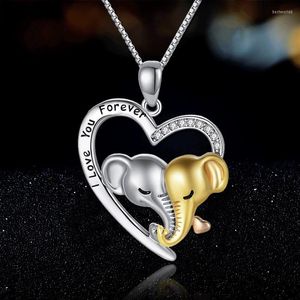 Pendentif Colliers Métal Amour Coeur Éléphant Collier Strass Or Argent Couleur I You Forever Simple Lettre Bijoux De Mariage