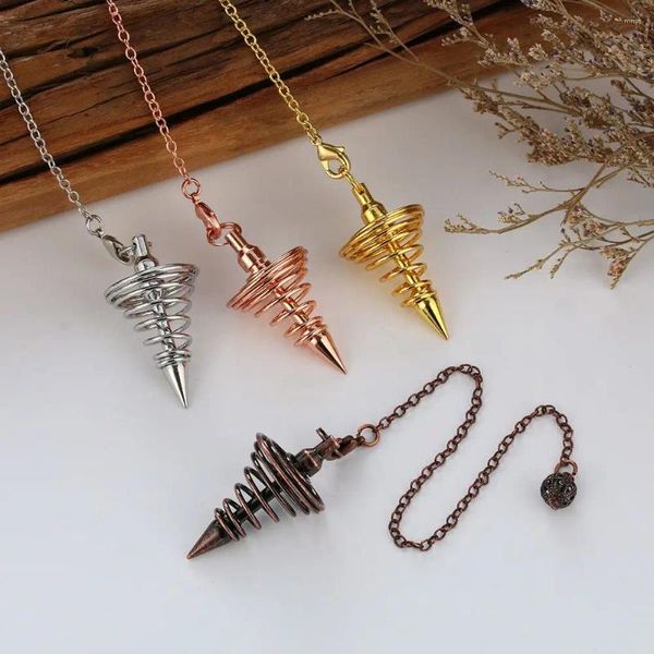 Collares colgantes Péndulo de metal Péndulo Radiestesia Péndulos para radiestesia Cono en espiral Oro antiguo Color plata Pirámide Péndulo Reiki