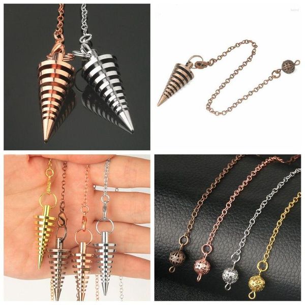 Collares colgantes Péndulos de metal para radiestesia Adivinación Reiki Curación Cono espiritual Wicca Amuleto Forma de tornillo Cadenas colgantes